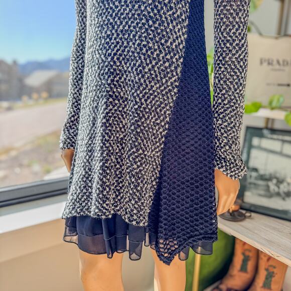 A’reve Anthologie Black & White Sweater Dress Layered Textured Knit Mesh, Medium - Picture 5 of 13
